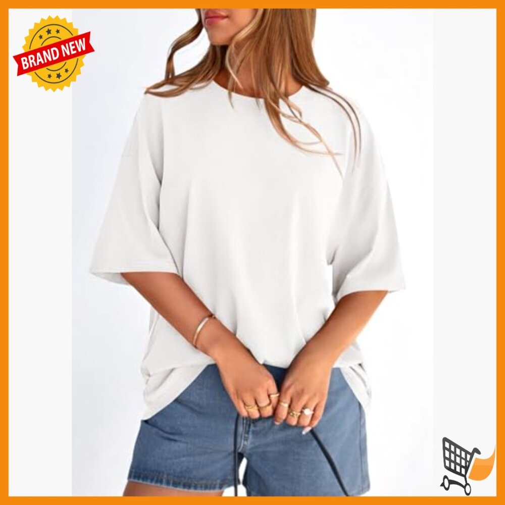 Oversized Short Sleeve Crewneck T-Shirt Loose Fit Cotton Blend - Picture 5 of 7